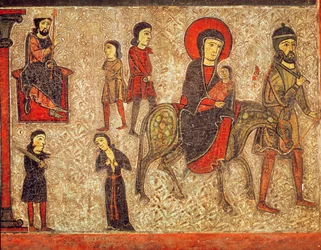 A fuga para o Egito, detalhe de um retábulo dedicado à Virgem (têmpera no painel)